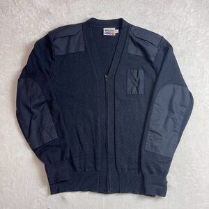 Blauer Commando Men's Navy Blue Full-Zip Sweater Size L Elbow Shoulder Patch